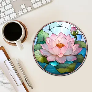 Flower Lotus Pattern Mouse Pad, 1 Count Round Anti-slip Mouse Pad, Decorative Small Mouse Pad, Office Accessories for Home & Office Use