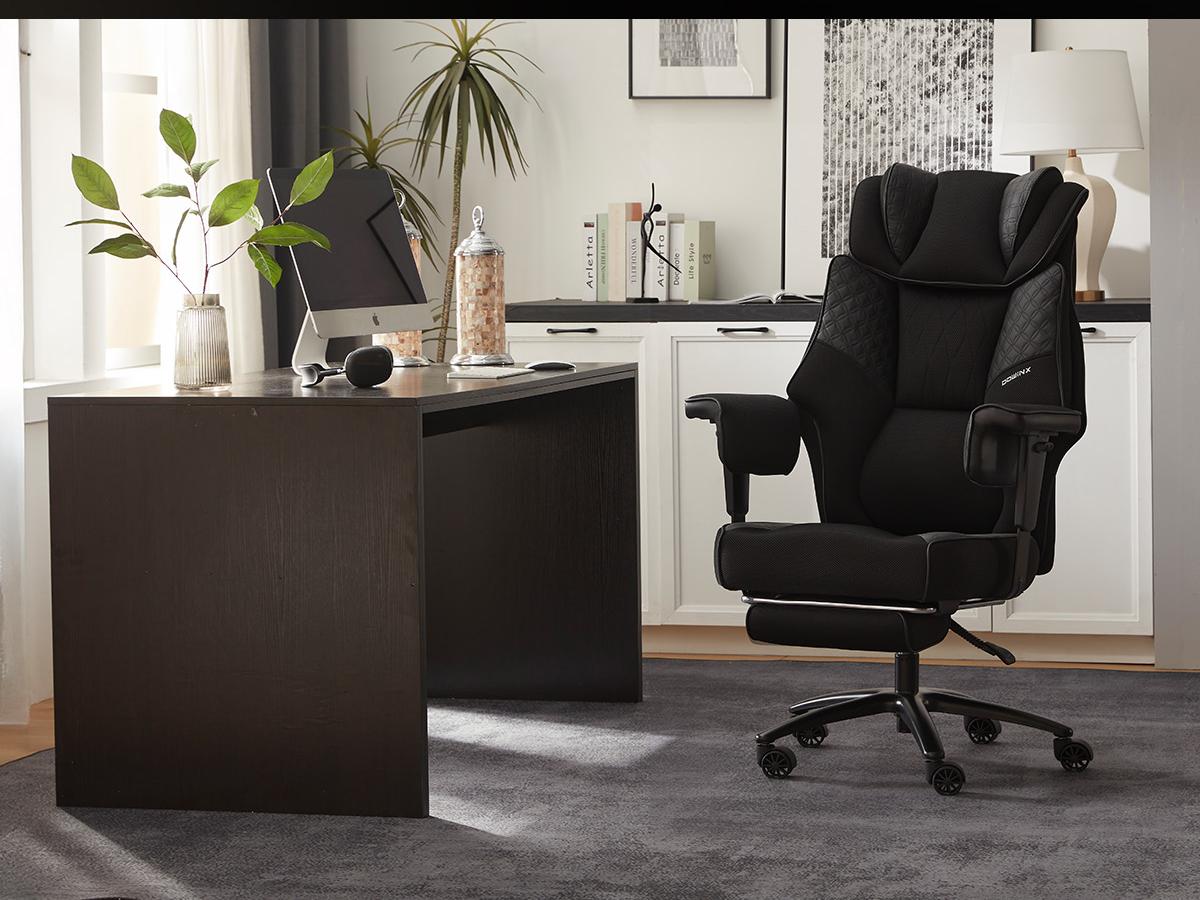 Dowinx Big and Tall Office Chair with Massage Lumbar Support,Executive Office Chair with Wide Thick Seat Cushion and Adjustable Armrest,Mesh Computer Gaming Chairs with Footrest (Black)