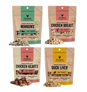 Vital Proteins Dried Raw Cat Treats – Minnows, Chicken Breast, Chicken Hearts & Duck Liver – All Natural, Grain Free – Single Ingredient, High Protein Snacks