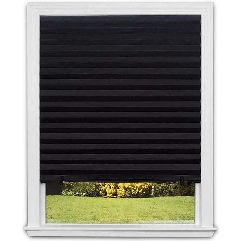 No Tools Original Blackout Pleated Paper Shade Black, 36 in x 72 in, Original Design, No Tools Included