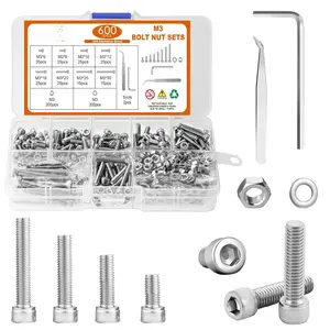 600 count M3 Screws Assortment Kit Metric Screw Kits Nuts and  Assortment Kit M3 x 6mm /8mm /10mm /12mm /16mm /20mm /25mm/30mm Metric Machine Screw Kit (304 Stainless Steel Hex Socket )