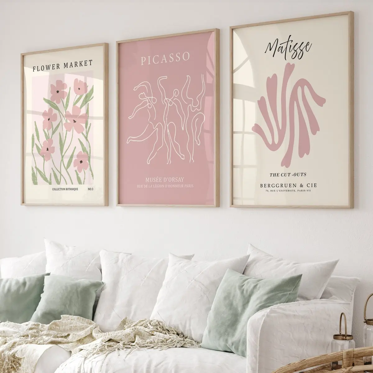 Danish Pastel Decor Set Of 3 Prints, Henri Matisse Print, Flower Market Poster, Picasso Poster, Pink Wall Art, Exhibition Poster