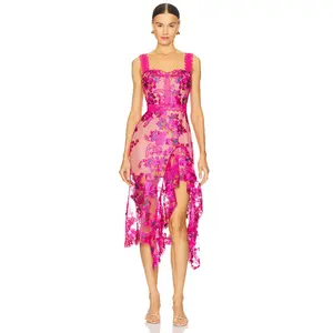 Bronx Banco Eva Midi Dress in Fuchsia