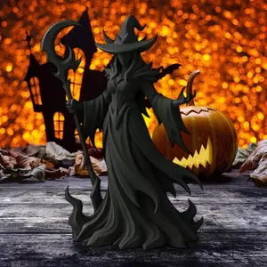 Gothic Witch Statue Indoor Decor, Halloween Gothic Dark Ghost Witch Figurine for Fireplace Office Desk Home Decoration, Plastic Display Ornament