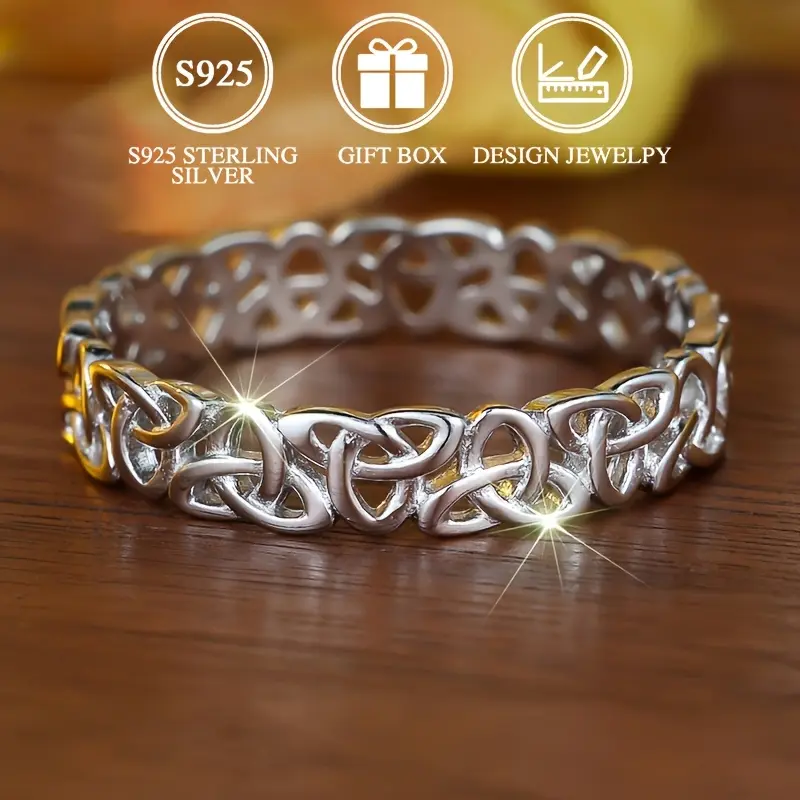 S925 Sterling Silver Celtic Knot Ring - Unisex Comfortable Classic Band, 1.6g Lightweight Design Jewelry for Parties, Comes with Gift Box for Adults