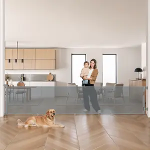 BIOBY 118" Retractable Baby Safety Gates Extra Wide, Extra Long Pet Dog Gates, Retractable Dog Gate for Large Openings, Extra Long Dog Gates for The House, Extra Large Mesh Pet Gate for Stairs, Doorways, Hallways, Indoor&Outdoor, Grey, Valentine's Day
