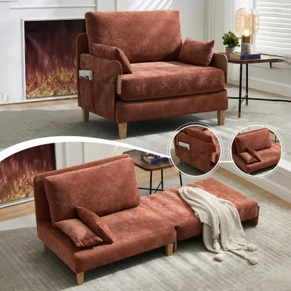Foldable sofa bed recliner, 3-in-1 convertible sleeper, mid-century modern decor, suitable for small spaces, with three pillows, can be placed in the bedroom study room guest