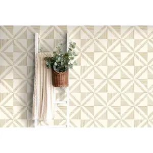 Peel and Stick Removable Fabric Wallpaper - Line Art - Triangle Square - Geometric Modern - Maddox Cream