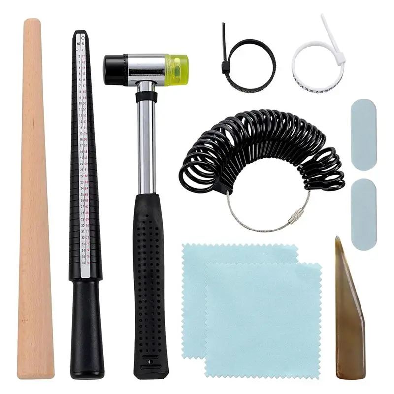 Adult Jewelry Making Kit Ring Shaping Tool Fixing Bend Ring Metal Sizing Measuring Repair Kit with Jewelry Mallet