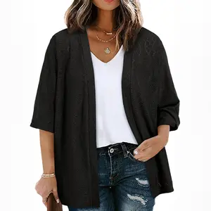 Eytino Plus Size Cardigan for Women Half Sleeve Knitted Jacquard Summer Kimono Cover up Tops(1X-5X) Eytino Plus Size Cardigan for Women Half Sleeve Knitted Jacquard Summer Kimono Cover up Tops(1X-5X)
