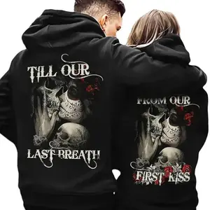 Skull And Rose Graphic Couple Hoodie |   sweatshirts |   T-Shirt Matching Casual Pullover