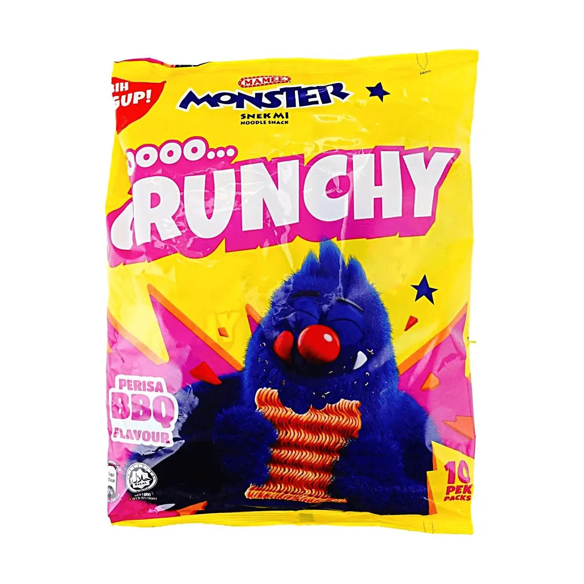Mamee Monster BBQ Flavor Instant Noodles Snack 10 Packs - Classic Malaysian Childhood Snack 200g