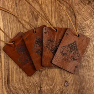 Handcrafted Montana Tan Leather Car Freshies - Set of 4 Aces with Tooled Design, High-Quality Veg-Tan Cowhide Leather, Subtle Fragrance for Your Vehicle