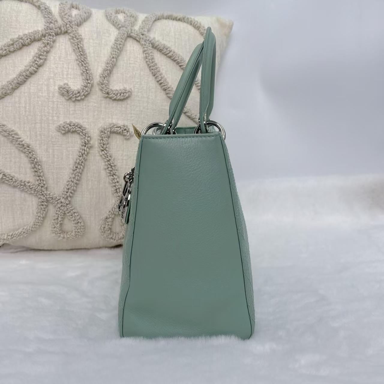 Pre-owned Dior Lady | Mint Green Grained Calfskin Silver Hardware Handbag|19608616