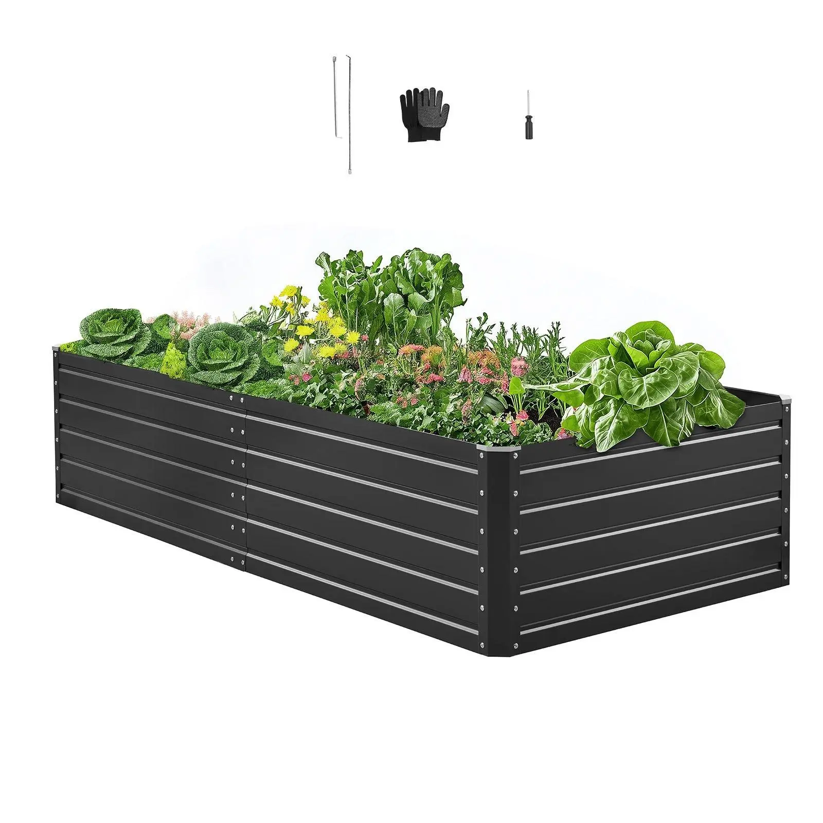 Weatherproof Galvalume Metal Raised Garden Bed, 6.7×3×1.5FT Open-Bottom Deep Planter Box, Rust & Corrosion Resistant Structure, Safe Rounded Edge Design, Fast DIY Assembly for Vegetables, Herbs, Flowers & Succulents