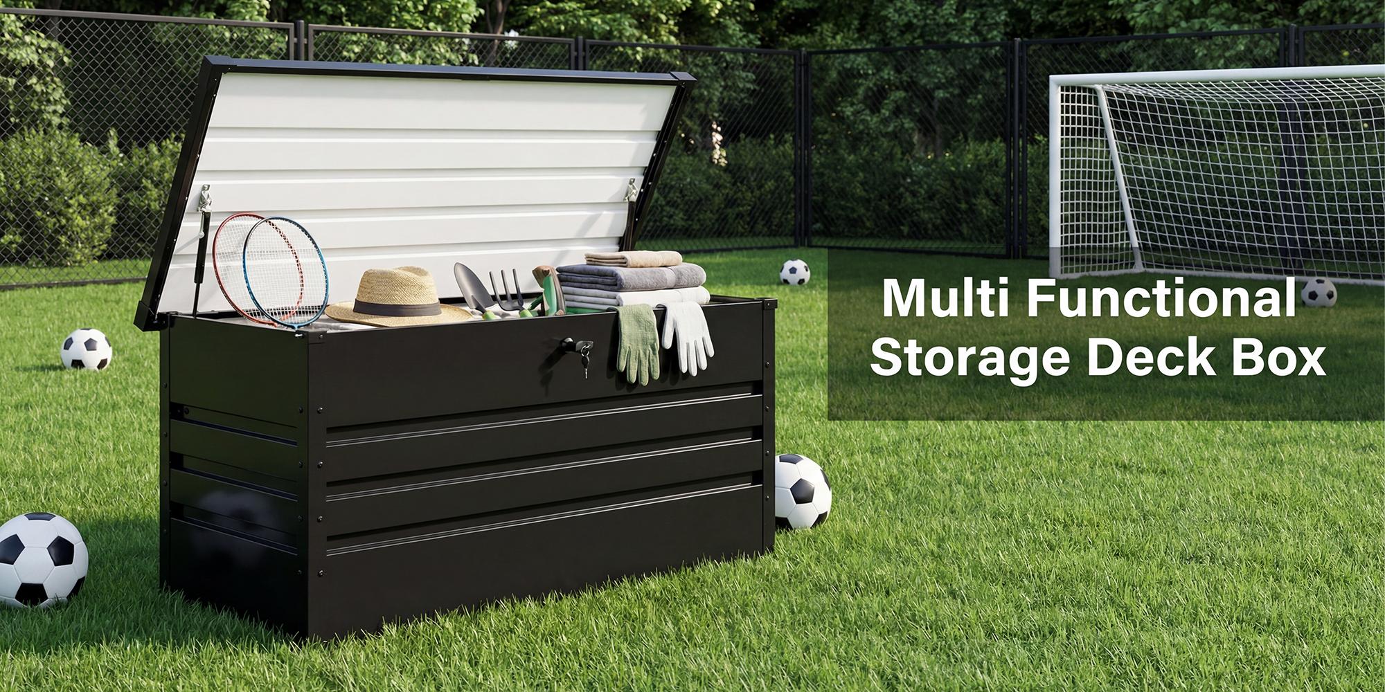 Lockable Outdoor Storage Deck Box，Multi Use As Bench Or Table & Snap Together Assembly ,Weather Resistant Box For Patio And Pool Area