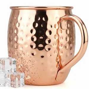 19.5oz Portable Copper Moscow Mule Mugs Set of 4, Rose Gold Stainless Steel Cocktail Cups with Hammered Texture, Shatter-Resistant Glasses for Outdoor Music Festival Bar