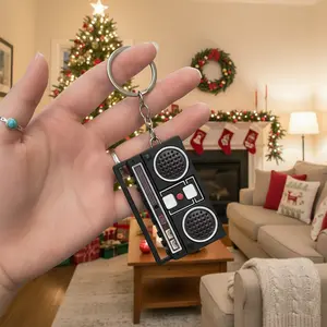 Retro Style Radio Keychain An exquisitely crafted miniature pendant featuring textured vintage details A perfect decorative accessory for keys wallets and bags for women and girls