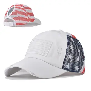 American Flag Trucker Hat for Men Women – Distressed Patriotic Baseball Cap, Breathable Mesh Snapback Hat, Vintage USA Flag Hat for 4th of July, Outdoor Casual Adjustable Cap