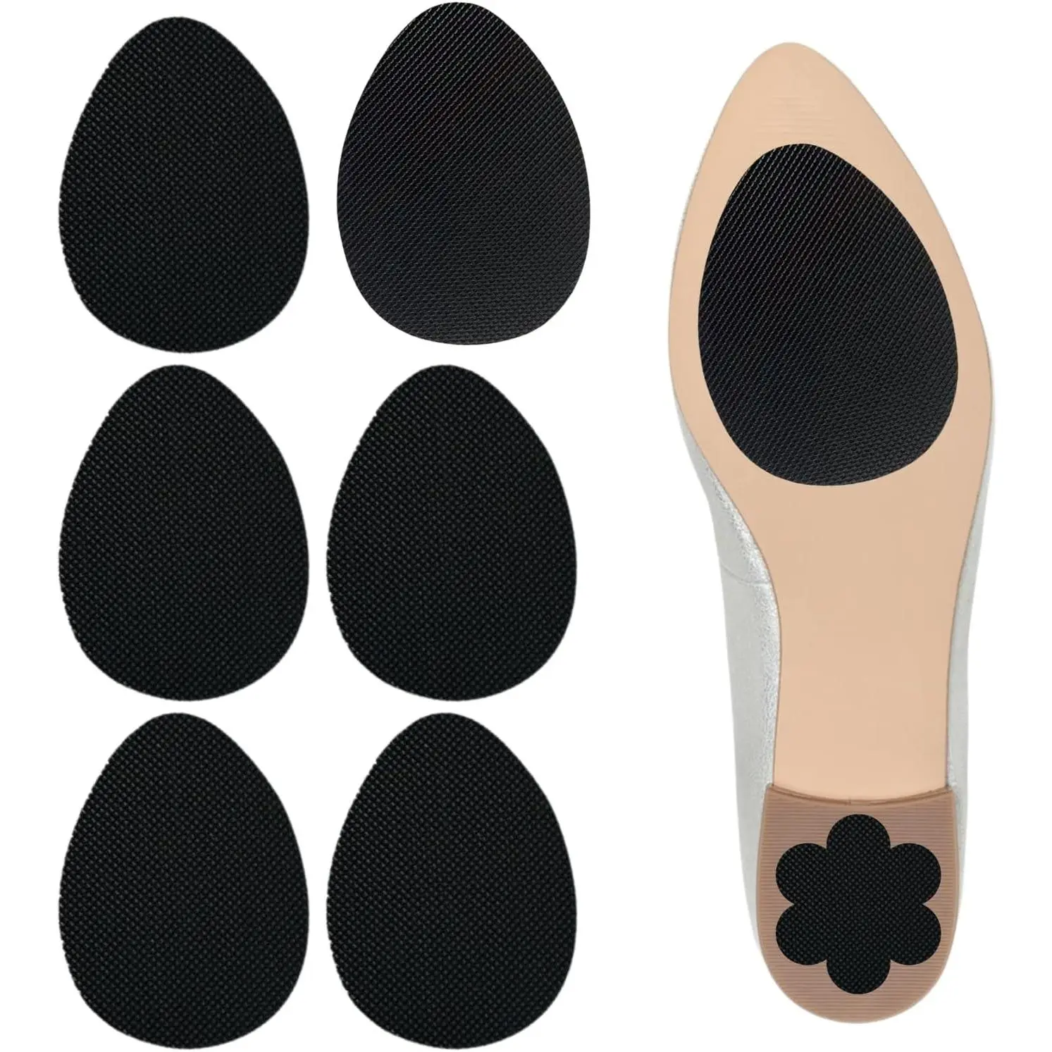 Black Textured Rubber Shoe Pads, 6-Pack Self-Adhesive Non-Slip Sole Protectors, Noise-Reducing Grips for Heels & Boots, Non Slip Protector
