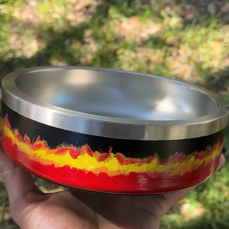 Hand Painted Pet Bowl - Flaming Hot Design