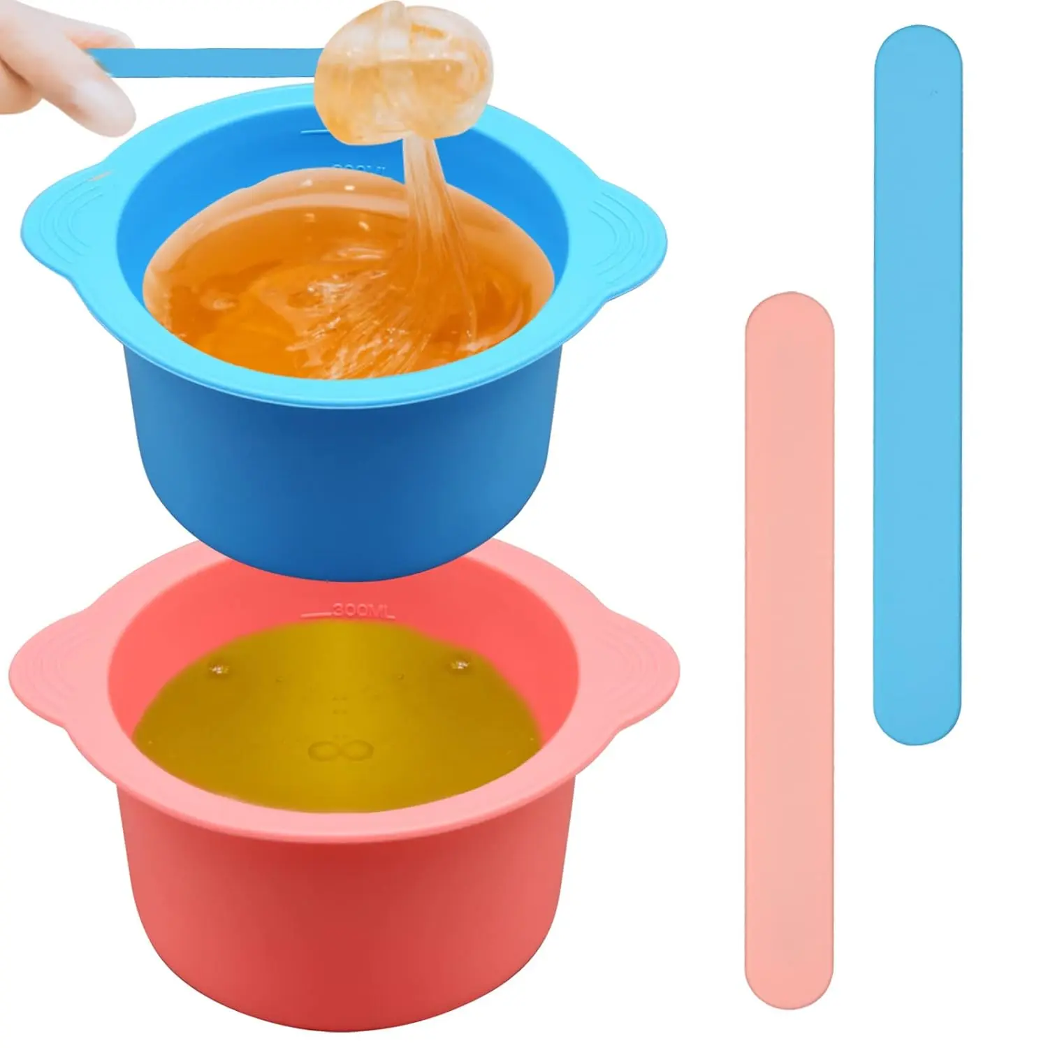 Wax Warmer Liners with Spatula Sticks - 2 count Non-Stick  Wax Melt Bowls for Hair Removal (Blue, Pink)