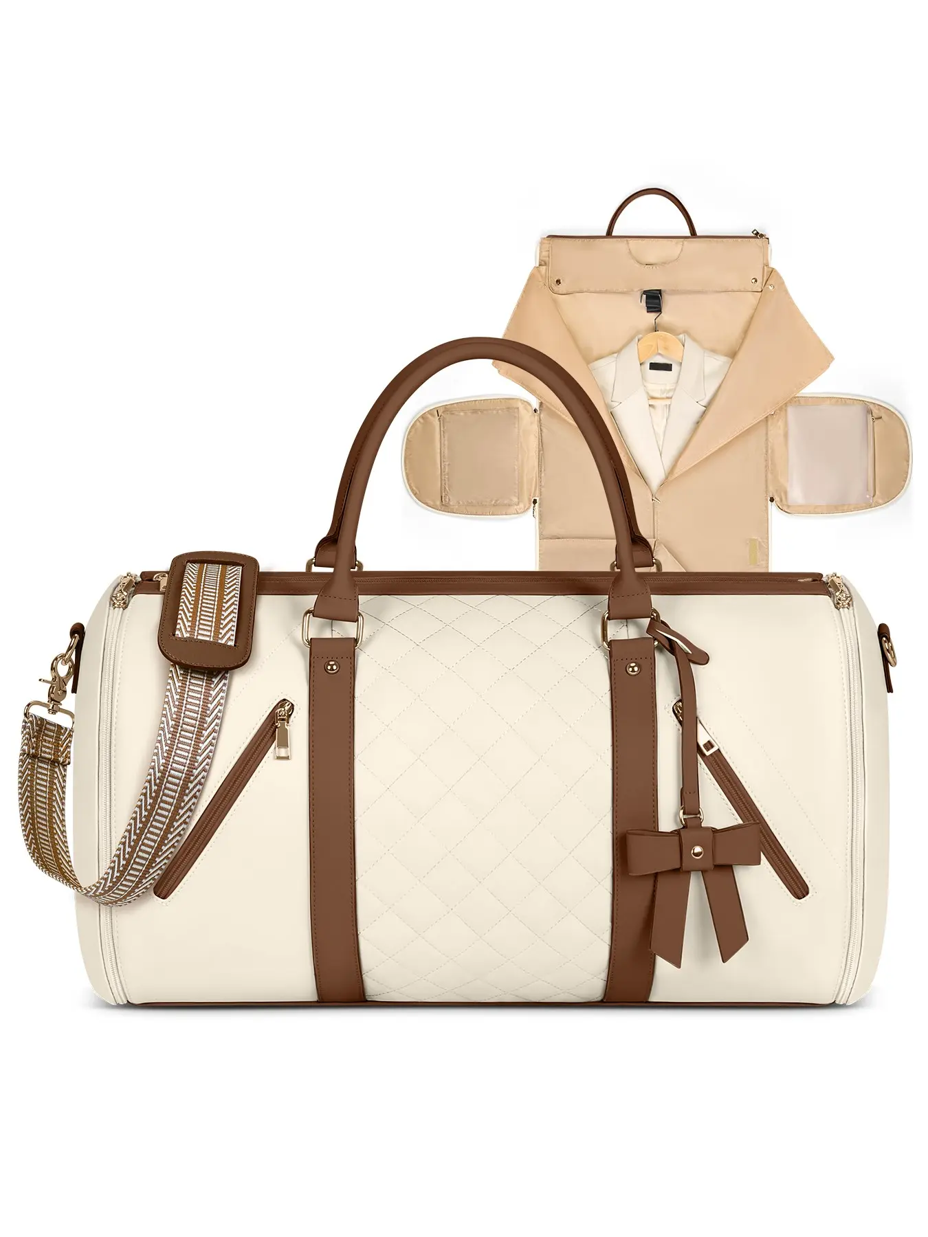 Women's Leather Convertible Travel Fashionable Duffel Bag with Shoe Pouch, Large Hand Carry Carry-On Luggage, Formal Business Travel Backpack, Travel Bags
