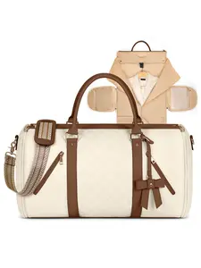 Women's Leather Convertible Travel Fashionable Duffel Bag with Shoe Pouch, Large Hand Carry Carry-On Luggage, Formal Business Travel Backpack