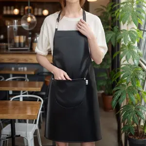 1PC Artificial Leather Kitchen Cooking Apron, Easy to Clean, Restaurant Coffee Shop Server Work Apron, Unisex Design, Durable and Practical