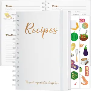 JUBTIC Recipe Book to Write in Your Own Recipes,7" x 10" Personal Blank Recipe Notebook, 2 Colorful Stickers,Hold up to 120 Recipes,Pink &  Pearl