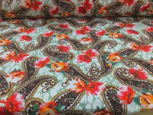 Double Brushed DTY Floral Paisley Spandex Stretch Apparel Fabric Brown Red L510