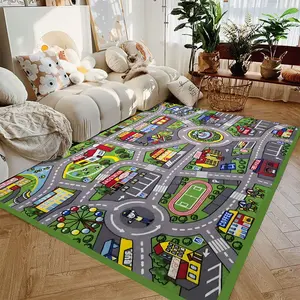 Childrens Traffic Road Playmat Rug Washable Car Map Educational Learning Nursery Development Mat Carpet for Playroom Bedroom Decor Activity Mat