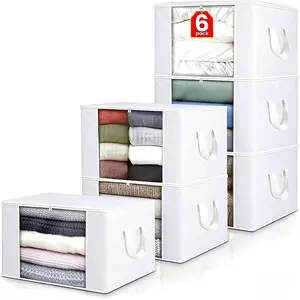 Large Capacity Foldable Fabric Storage Boxes, Blanket Storage Bag, Organize Bedroom, Closet, Clothes, Dormitory, 3/6 Pieces