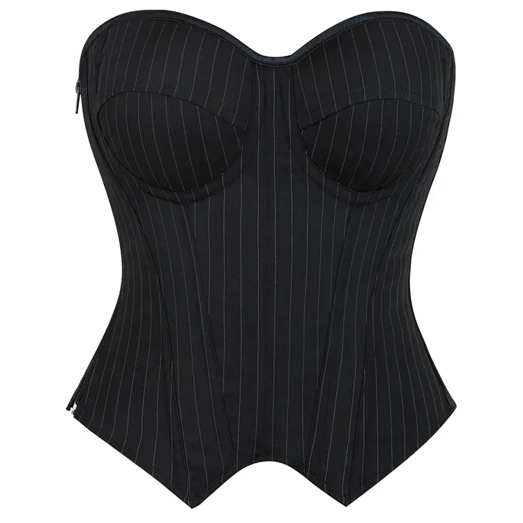 Women's Overbust Corset Top - Strapless Shapewear Bodysuit with Zipper, Corset Tops for Women Daily Vertical Stripes & Built-in Cups, Versatile Outfit for Costume Parties & Halloween  Womenswear