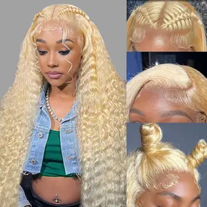 [Combo sale 28"&22"] buy 1 get 2 wig" 28 lnch 13x4 Deep wave Blonde Lace Front Wigs +13x4 22 Inch Jerry curly Human Hair Hair PrePlucked HD Transparent Lace Frontal Human HairWigs 180% Density