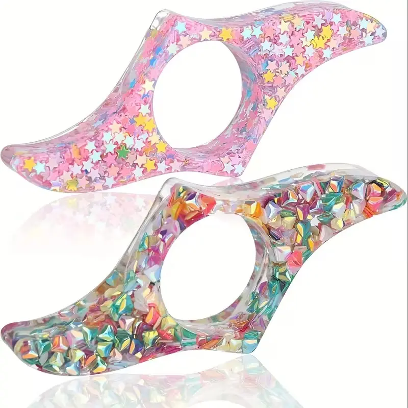 2 Piece Glitter Resin Book Page Stands, Transparent Acrylic Thumb Bookmarks with Colorful Star Patterns, Ideal Gift for Book Lovers, Book Enthusiasts, Fun Bookmarks, Book Accessories