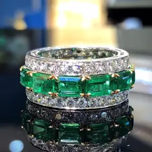 Vintage Emerald Ring Silver Party Wedding Band Rings for Women Men Engagement Jewelry