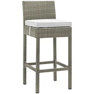 Modway Conduit Outdoor Patio Wicker Rattan Bar Stool in Light Gray White