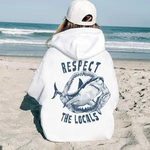 Respect Local Hoodie - Aesthetic Shirt Words on Back - Beach Tee Preppy Oversized Sweatshirt, Shark Shirt, Surfing Hoodie