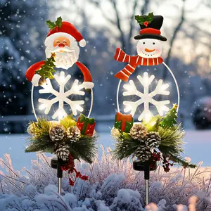 Christmas Decorations Outdoor, Set of 2 Christmas Metal Santa and Snowman Solar Stake Lights,Christmas Lights Decor Holiday,Yard,Lawn,Front Porch,Garden,Patio,Cemetery.