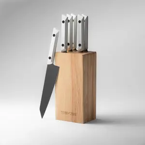 Titan Zeus 6-Piece Complete Kitchen Knife Set with G10 Handles, 3-Section Modular Block
