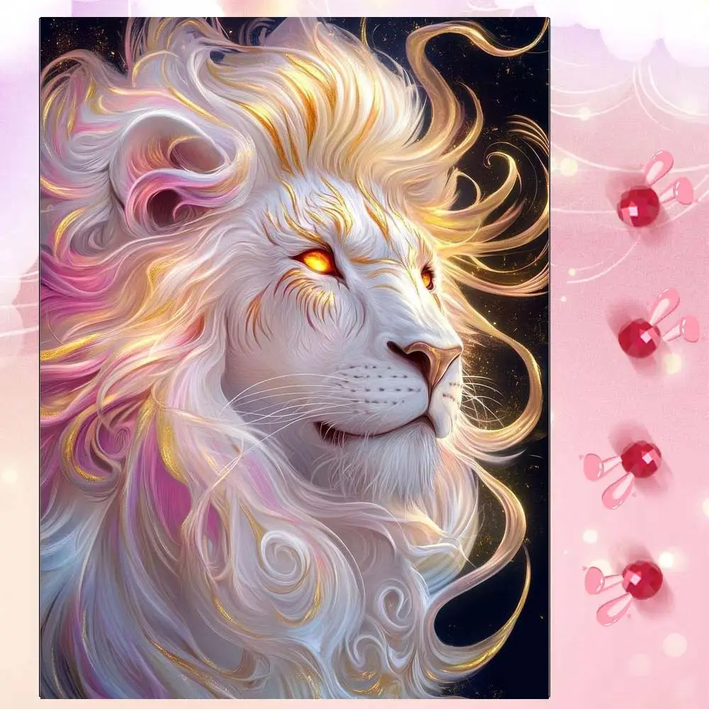 5D DIY Full Drill Round Diamond Painting - Diamond Painting Kits Diamond Art Kit White Lion Head Mosaic, Diamond Pattern Design Canvas - DIY Decor, Home Wall Art, Suitable for Halloween and Christmas, Birthday and Anniversary Gifts