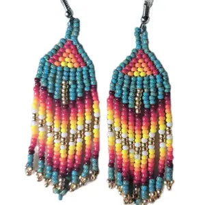 Native American Fire Colors Handcrafted Beaded Earrings Vibrant Red Orange Yellow Design Eco Friendly Artisan Crafted Daily Use