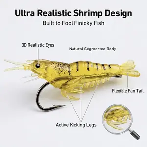 30PCS Realistic Shrimp Fishing Lures - Soft Bait with Saltwater Hooks for Bass, Trout Fishing