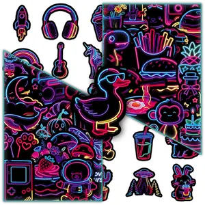 50 Cute Neon Cartoon Personality Creative Design Sense Decoration DIY Handwritten Account Suitcase Skateboard Stickers