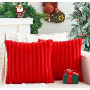 Pack of 2 Christmas Red Pillow Covers 18x18 Inch Decorative Faux  Throw Pillow Cover, Soft  Plush Pillowcases for Couch Sofa Bed Living Room, Fluffy Cute  Boho Accent Decor