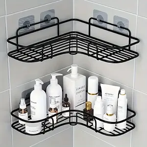 Rustproof Iron Corner Shower Rack, Wall Mounted Bathroom Storage Shelf for Shampoo, Toners & Cosmetics, Space-Saving Design