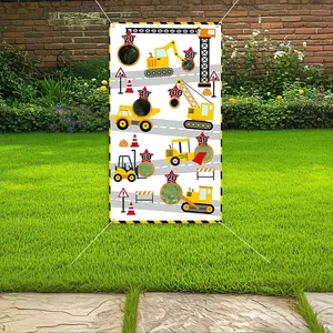 2D Flat Banner 30x53inch Game Banner 1PC construction Site Theme Birthday Indoor Outdoor Party, Toss Games Banner  Birthday Party Decoration, Party Games .