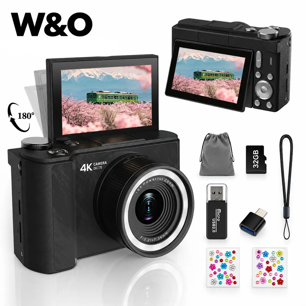 2026 Digital Camera for Photography, Foldable Screen Portable Vlogging Camera with 32GB SD Card, Wrist Strap, Self Timer, Smooth Video vlogging Camera, Ideal Gift for Girls, Boys Teenagers, and Beginners, Birthday Christmas Back to School Gift for Her