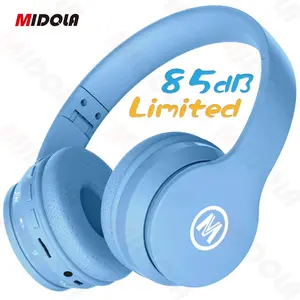 MIDOLA Kids’ Headphones, Bluetooth 5.4 Wireless, 68 hours playback time, volume limit (85/94 dB), over-ear foldable headset, Type‑C fast charging, wired AUX with mic included (for toddlers and kids), blue wireless headphones Pink